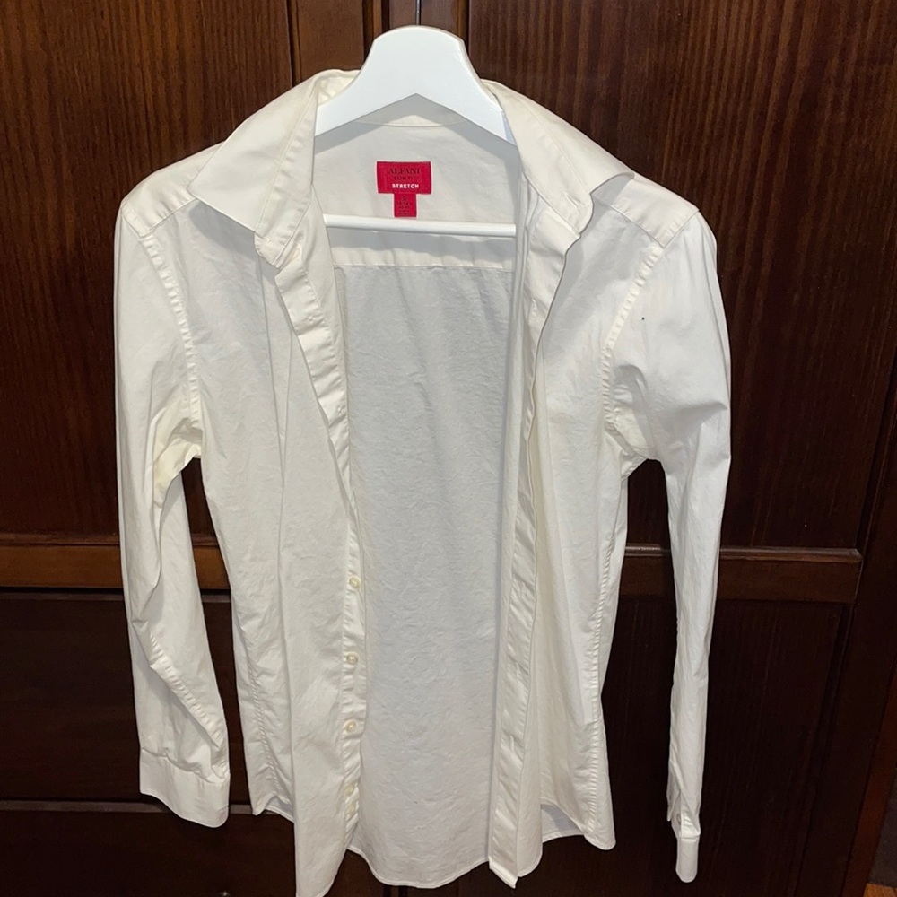 alfani stretch slim fit 14 32/33 button down cream